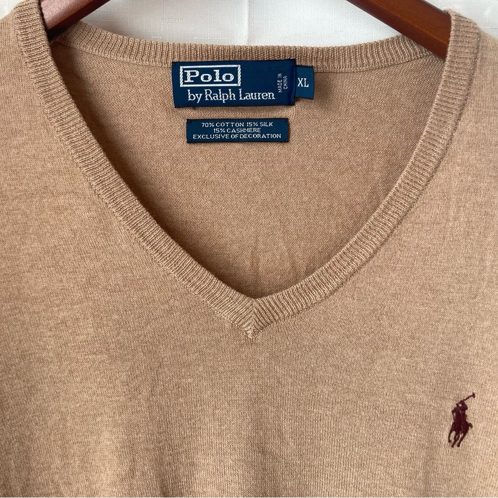 Polo Ralph Lauren XL Men V-Neck Sweater in Camel